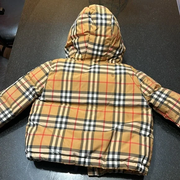 Infant Baby Boy Burberry puffer winter jacket with attached hoodie